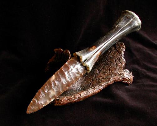 Knife made with Knife River flint and calfbone