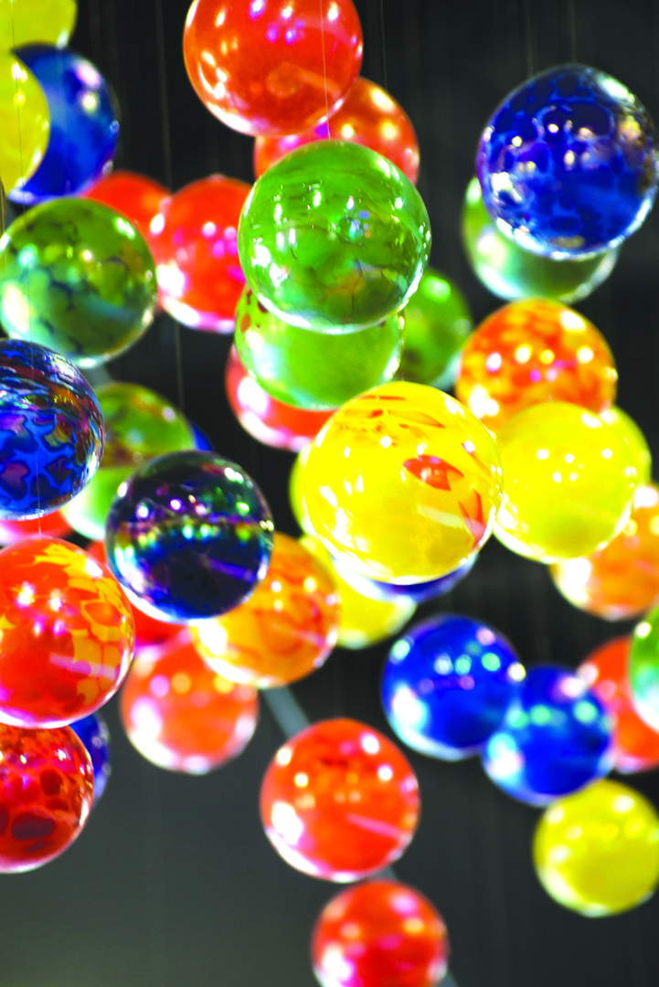 Glass spheres used in Transitions suspended sculpture, texas tech at lubbock