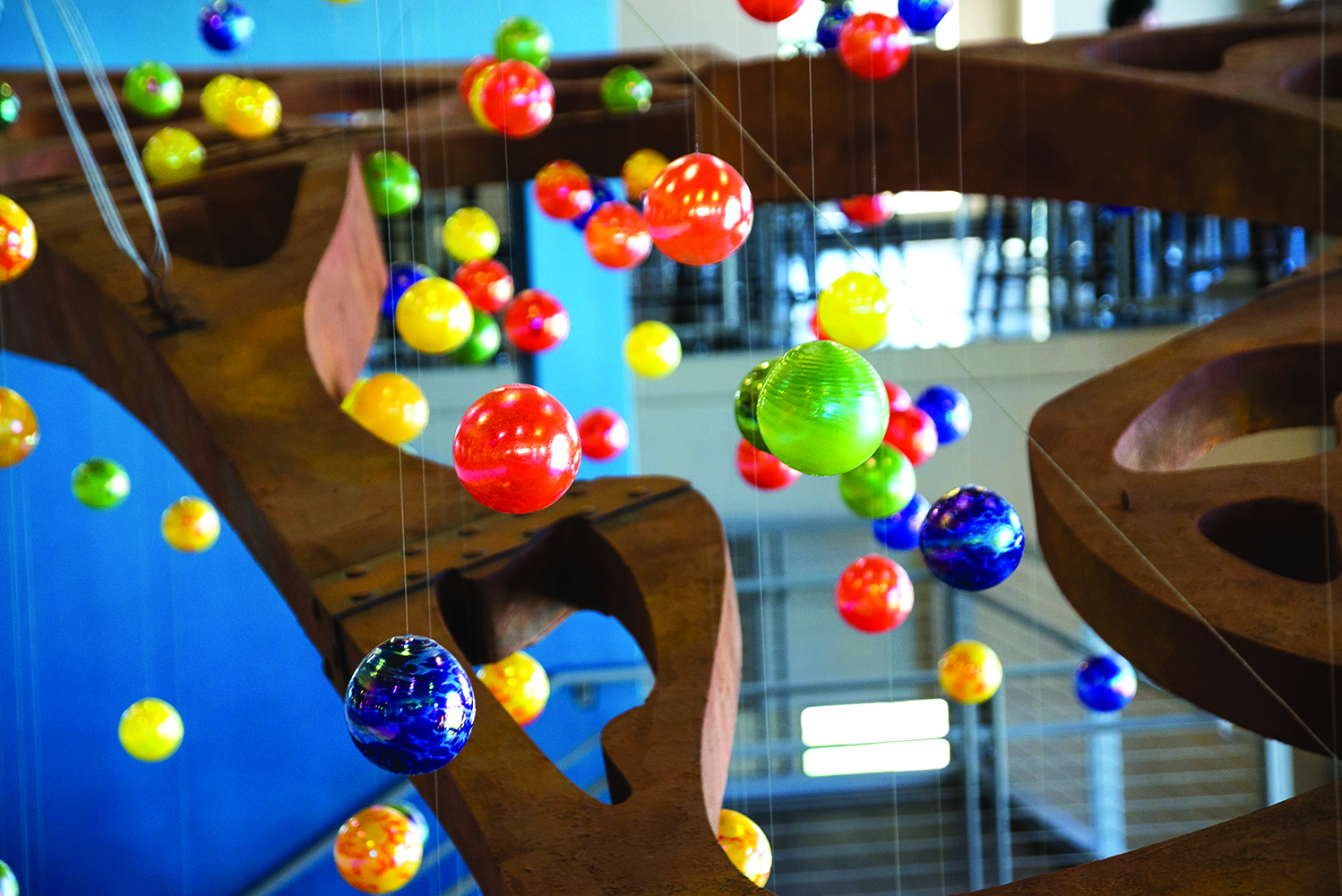 Glass spheres used in Transitions suspended sculpture, texas tech at lubbock