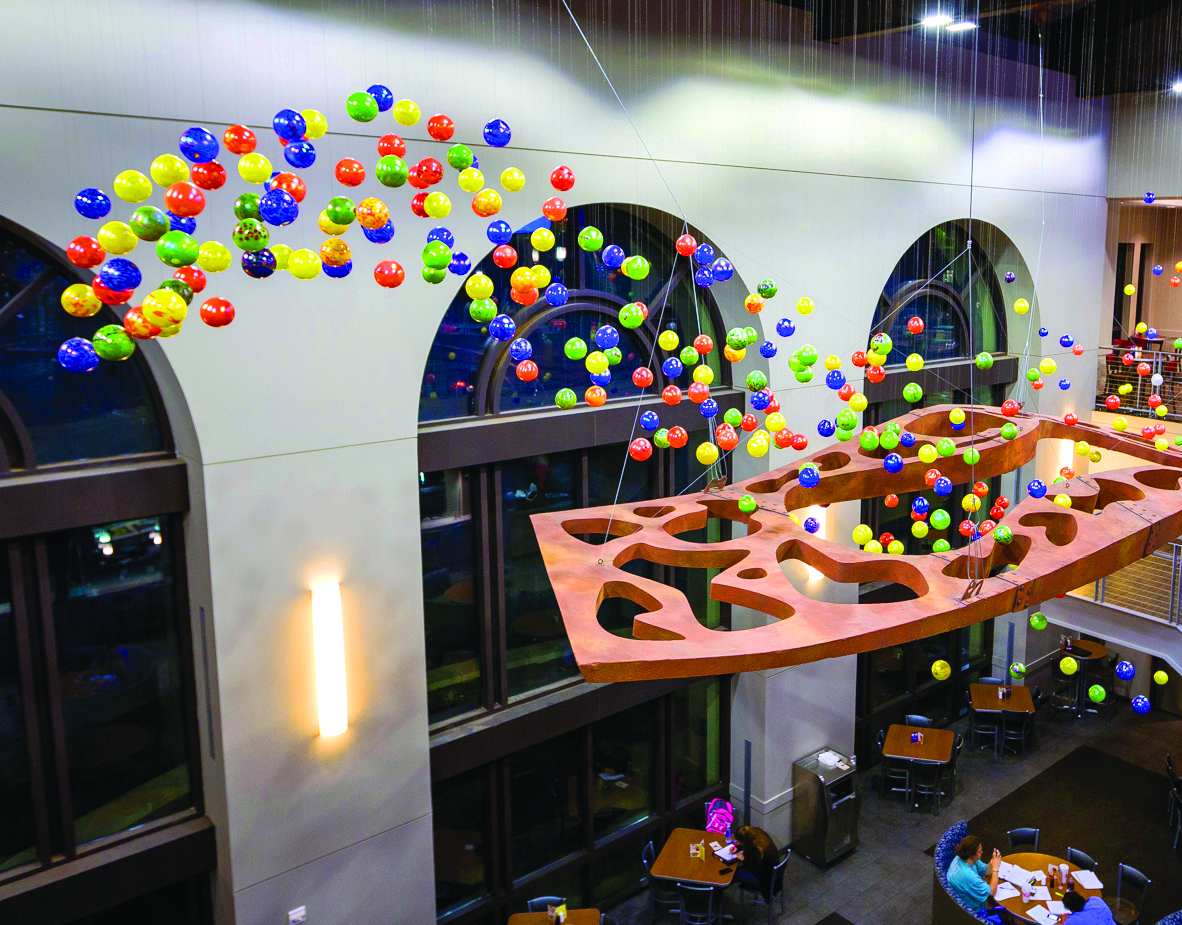 Glass spheres used in Transitions suspended sculpture, texas tech at lubbock